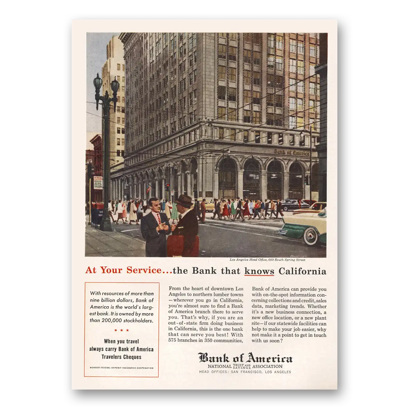 1956 Bank of America Los Angeles Head Office Vintage Magazine Print Ad