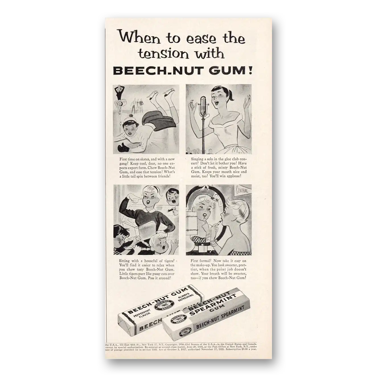 1956 Beech Nut Gum Ease the Tension Vintage Magazine Print Ad