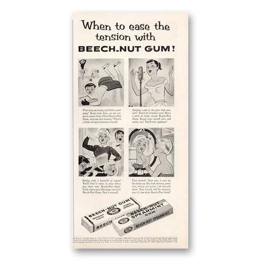 1956 Beech Nut Gum Ease the Tension Vintage Magazine Print Ad