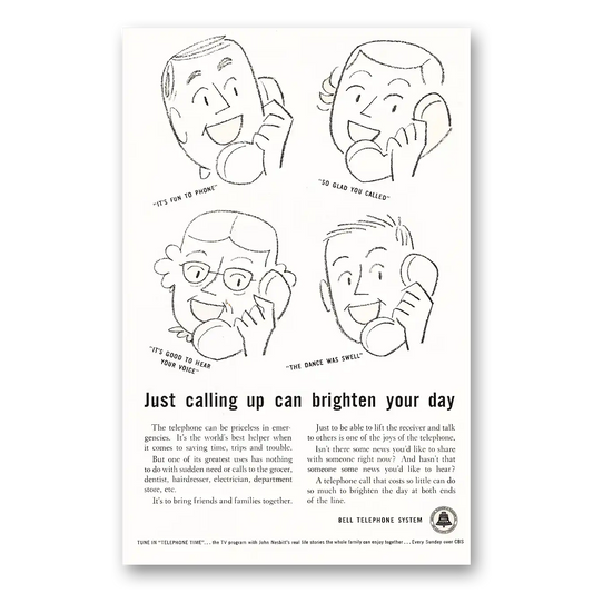 1956 Bell Telephone Brighten Your Day Vintage Magazine Print Ad