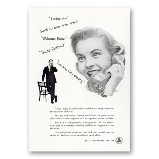 1956 Bell Telephone Simple Friendly Words Vintage Magazine Print Ad