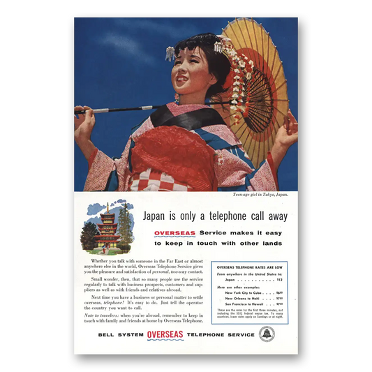 1956 Bell Telephone Teenage Girl In Tokyo Japan Vintage Magazine Print Ad