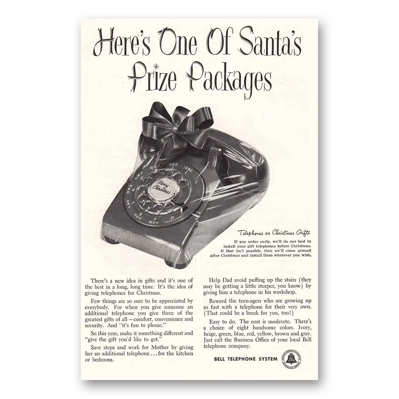 1956 Bell Telephone Santas Prize Packages Vintage Magazine Print Ad