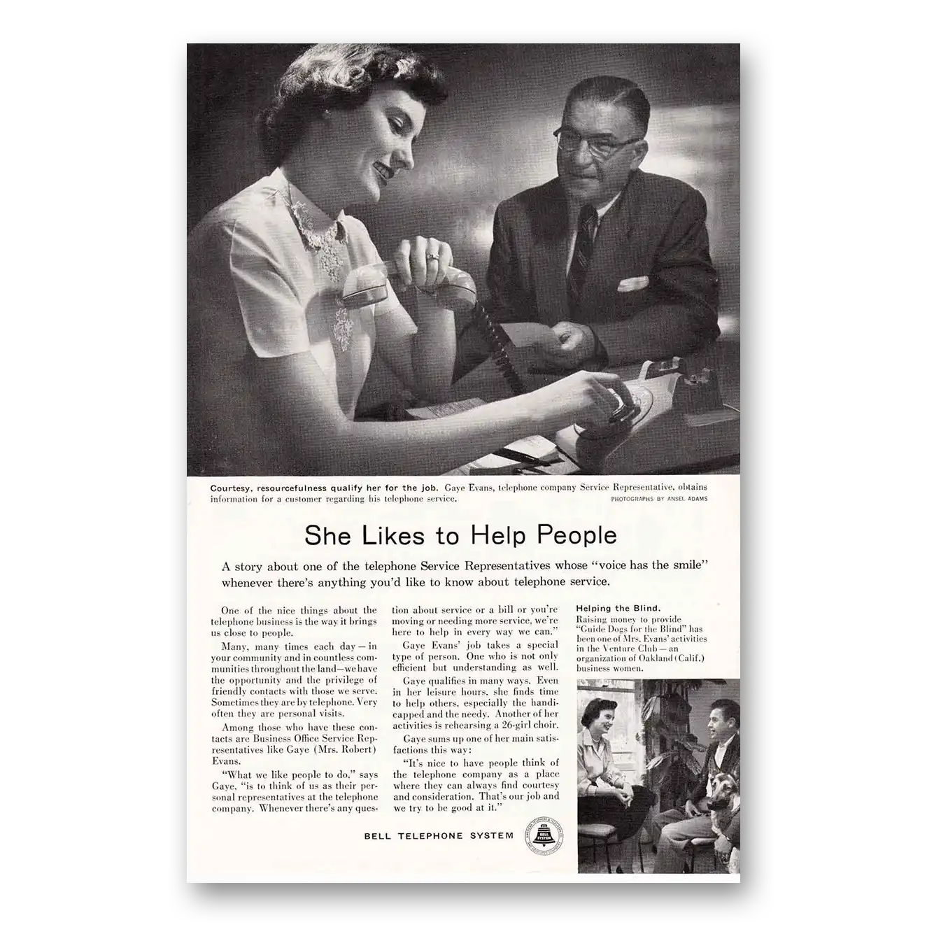 1956 Bell Telephone She Likes to Help People Vintage Magazine Print Ad