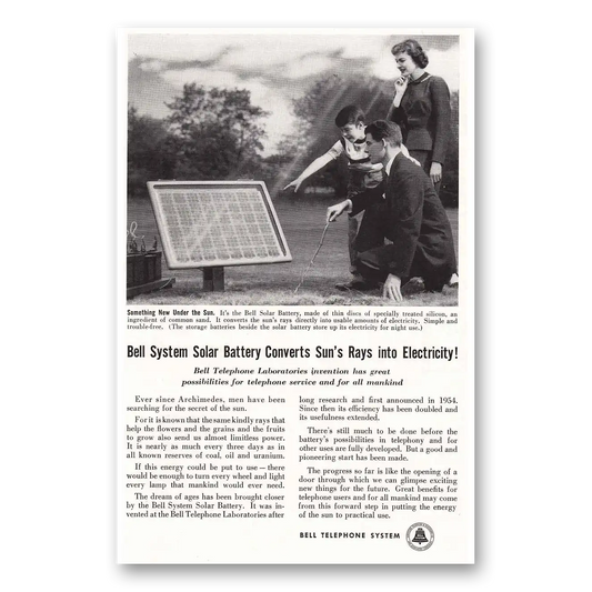 1956 Bell Telephone Solar Battery Vintage Magazine Print Ad