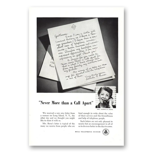 1956 Bell Telephone Never More Than a Call Apart Vintage Magazine Print Ad