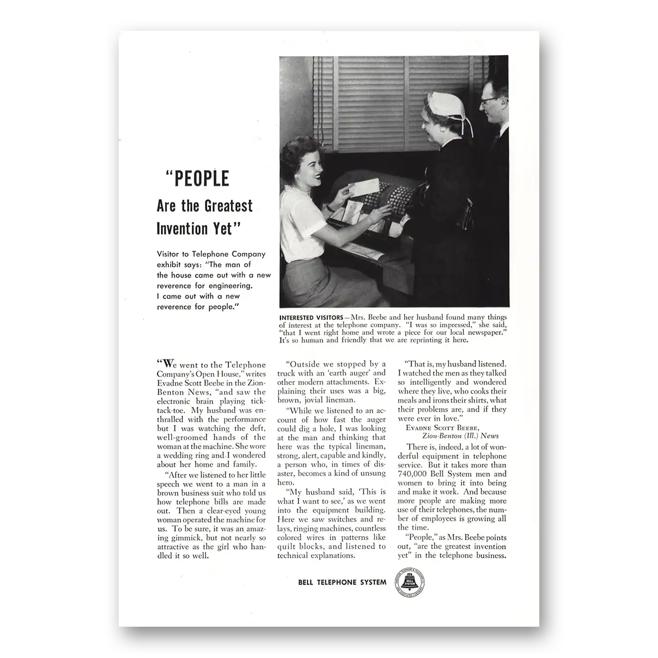 1956 Bell Telephone People are the Greatest Invention Vintage Magazine Print Ad