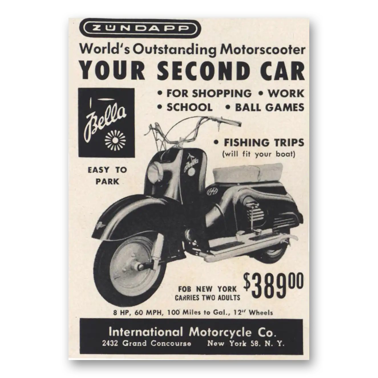 1956 Bella Motorscooter Bella Motorscooter Your Second Car Vintage Magazine Print Ad