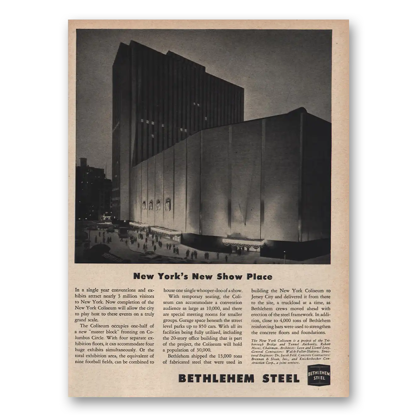 1956 Bethlehem Steel New York Coliseum Vintage Magazine Print Ad