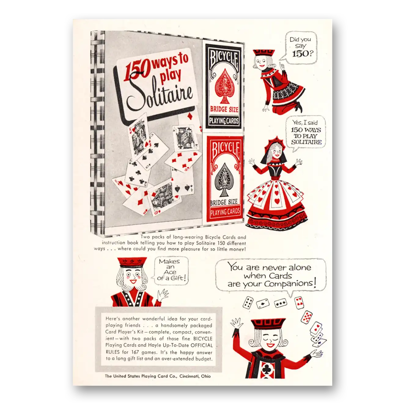 1956 Bicycle Playing Cards Ways to Play Solitaire Vintage Magazine Print Ad