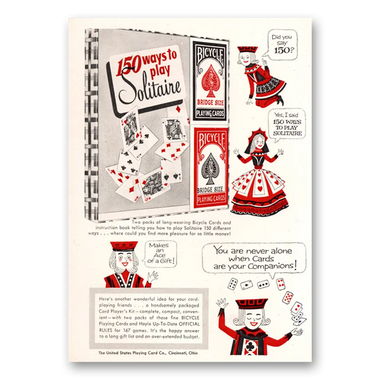 1956 Bicycle Playing Cards Ways to Play Solitaire Vintage Magazine Print Ad