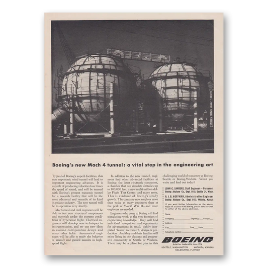 1956 Boeing March 4 Tunnel A Vital Step in the Engineering Art Vintage Magazine Print Ad