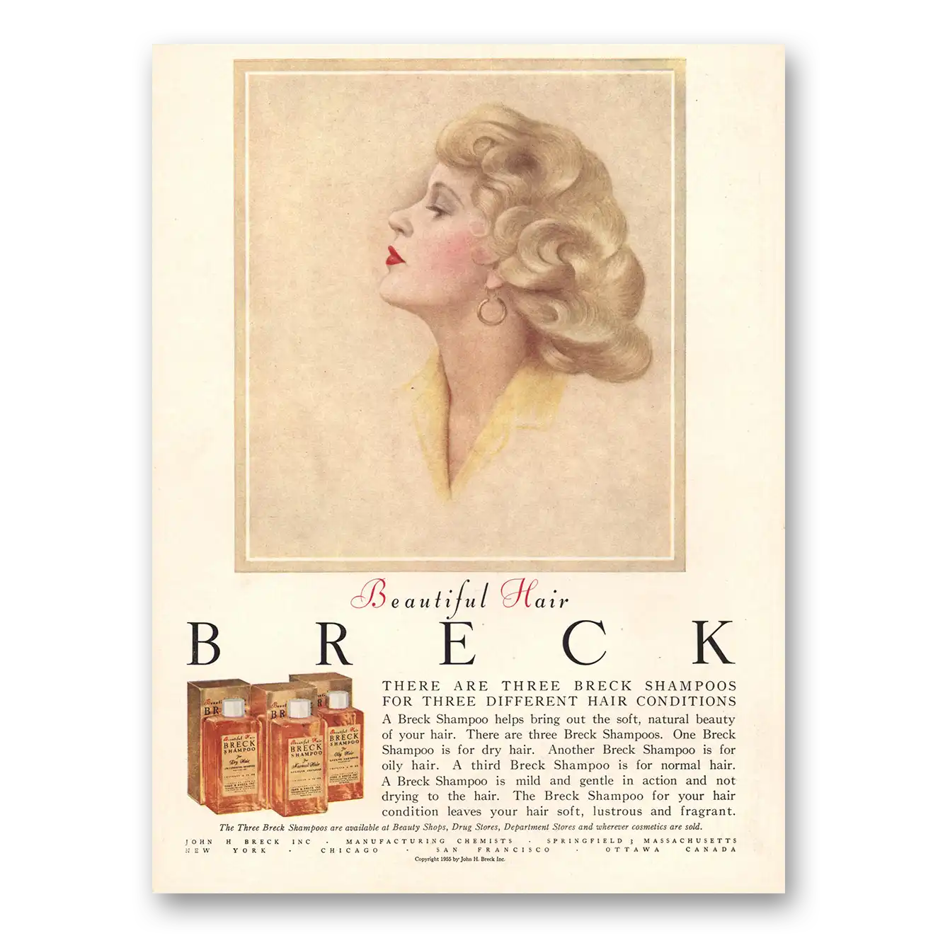 1956 Breck Shampoo Beautiful Hair Vintage Magazine Print Ad