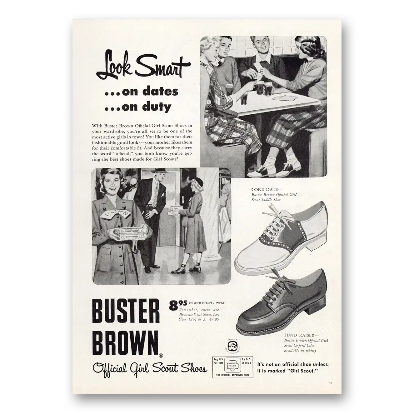 1956 Buster Brown Look Smart On Dates Vintage Magazine Print Ad