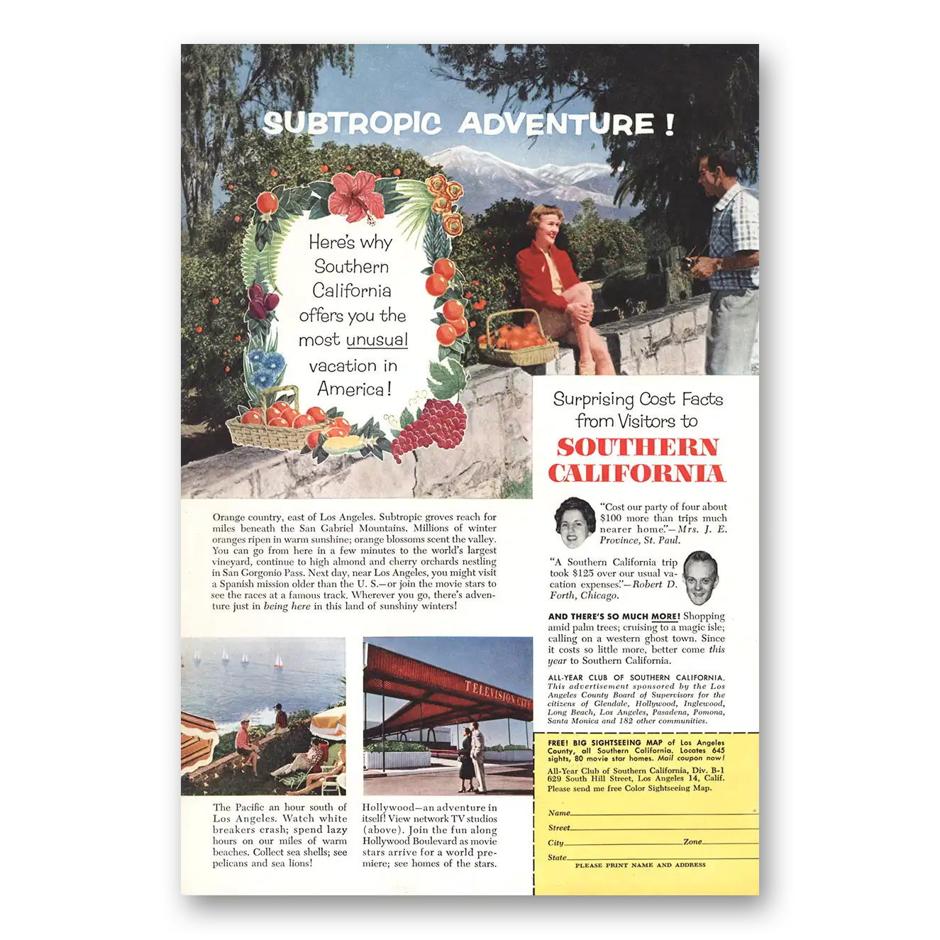 1956 Southern California Subtropic Adventure Vintage Magazine Print Ad