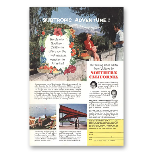 1956 Southern California Subtropic Adventure Vintage Magazine Print Ad