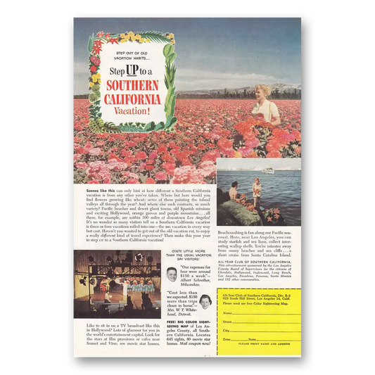 1956 Southern California Pink Red Flowers Vintage Magazine Print Ad