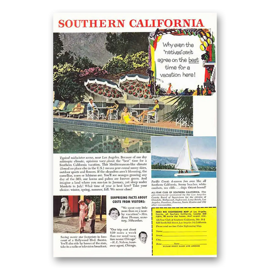 1956 Southern California Typical Midwinter Scene Vintage Magazine Print Ad