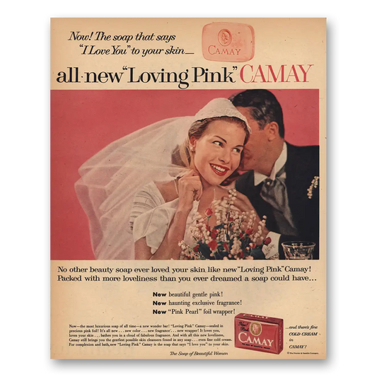 1956 Camay Soap Loving Pink Vintage Magazine Print Ad