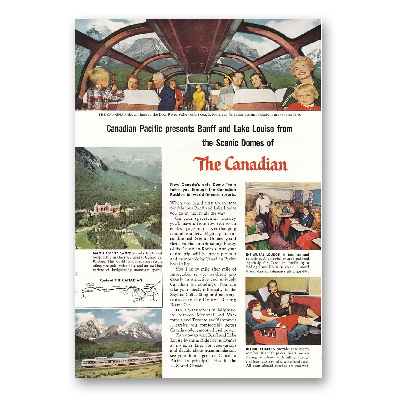 1956 Canadian Pacific Domes Banff Lake Louise Vintage Magazine Print Ad