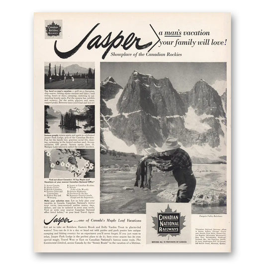 1956 Canadian National Railways Jasper Canadian Rockies Vintage Magazine Print Ad