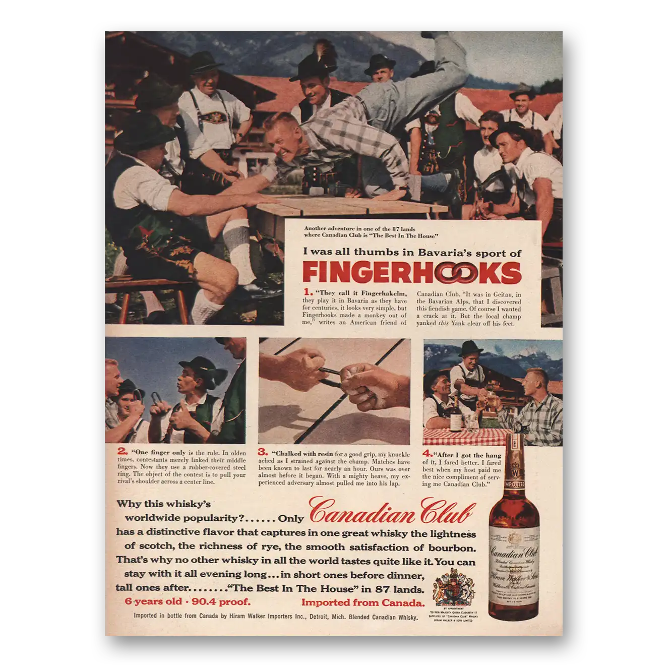 1956 Canadian Club Bavaria Sport Fingerhooks Vintage Magazine Print Ad