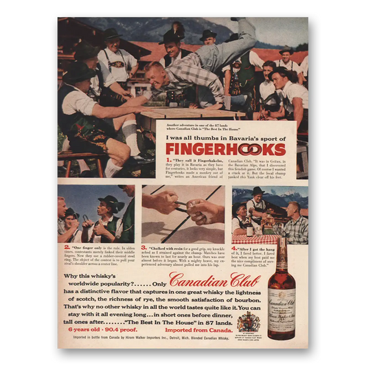 1956 Canadian Club Bavaria Sport Fingerhooks Vintage Magazine Print Ad