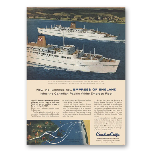 1956 Canadian Pacific Empress of England Vintage Magazine Print Ad