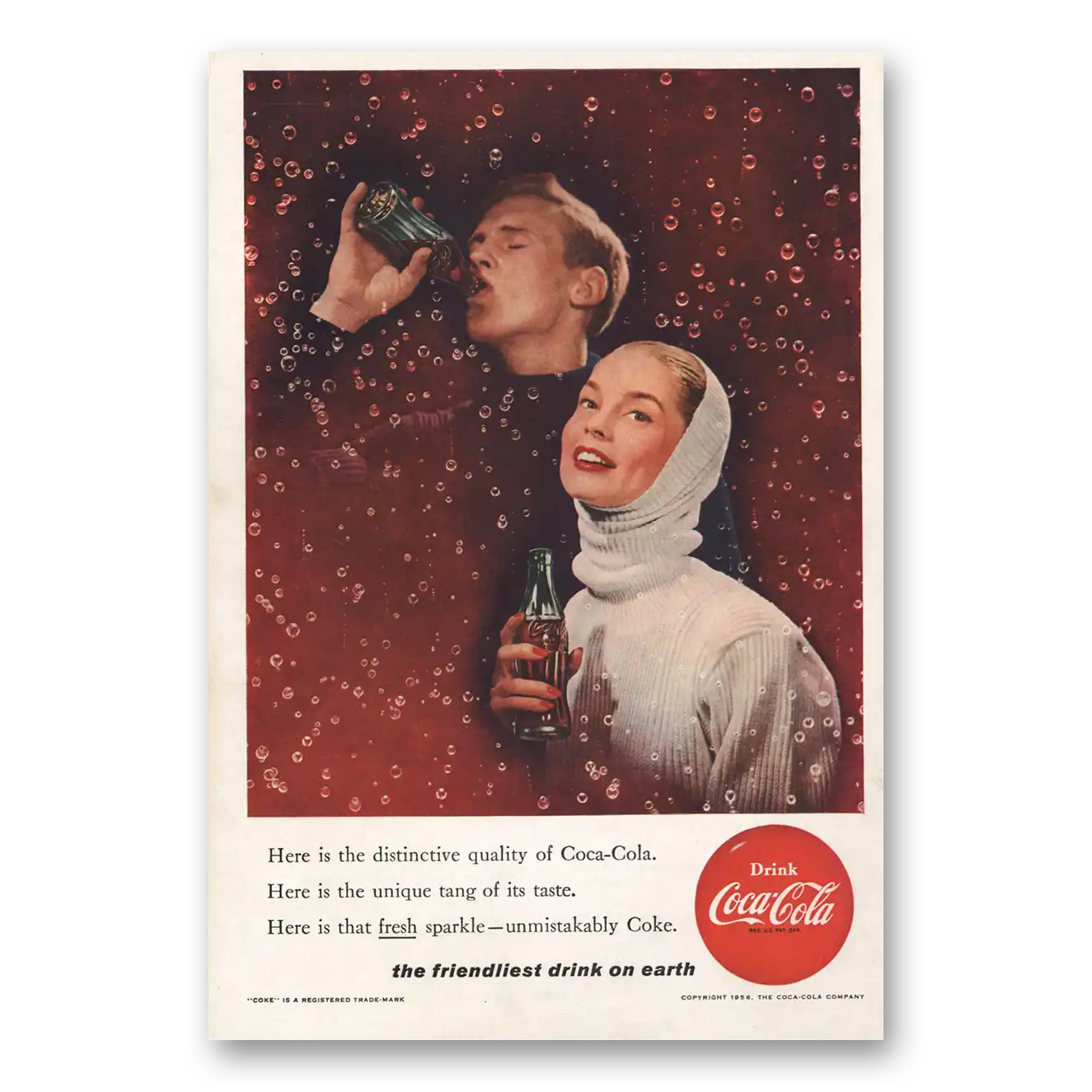 1956 Coca Cola Distinctive Quality Vintage Magazine Print Ad