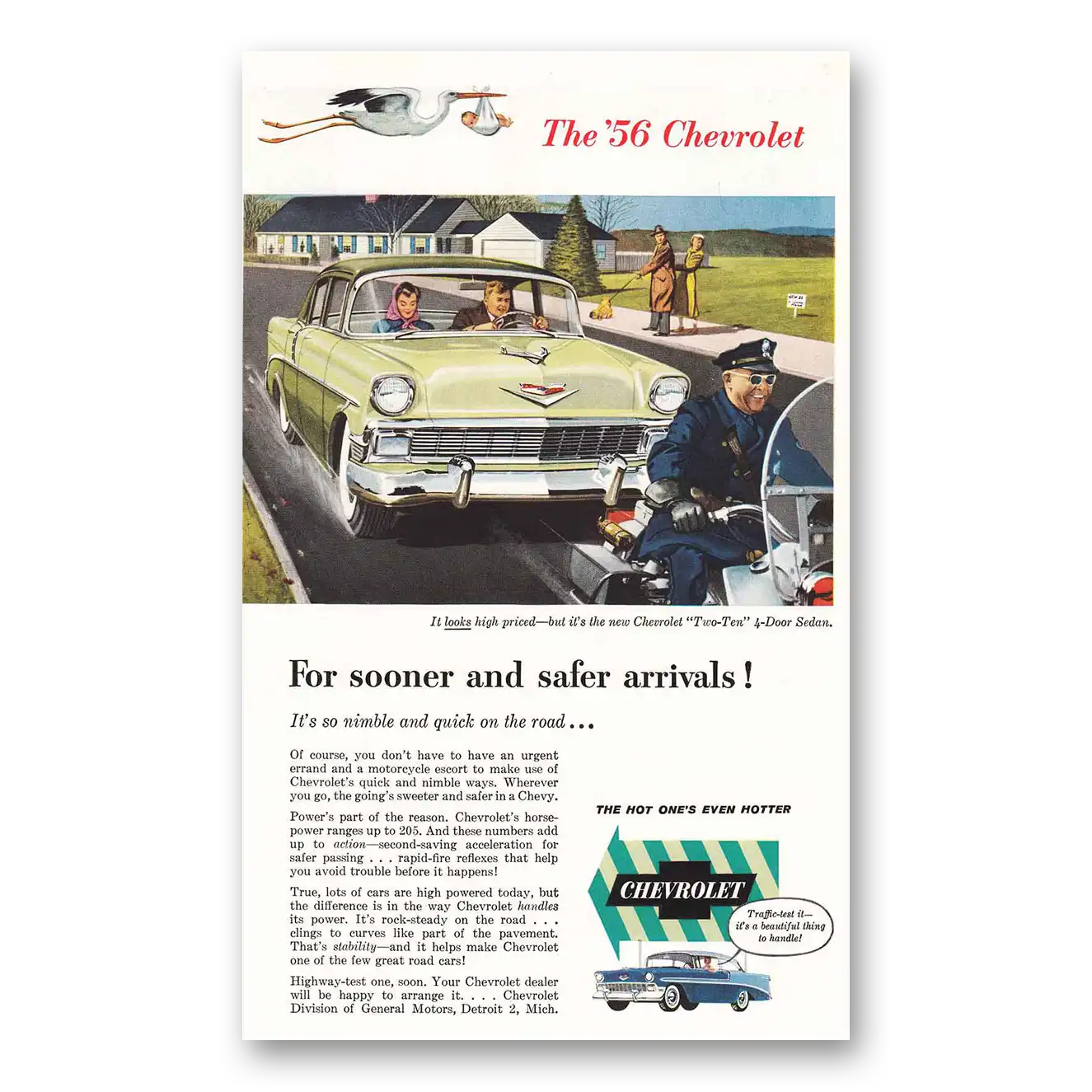 1956 Chevrolet Two Ten Sooner and Safer Arrivals Vintage Magazine Print Ad