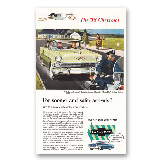 1956 Chevrolet Two Ten Sooner and Safer Arrivals Vintage Magazine Print Ad