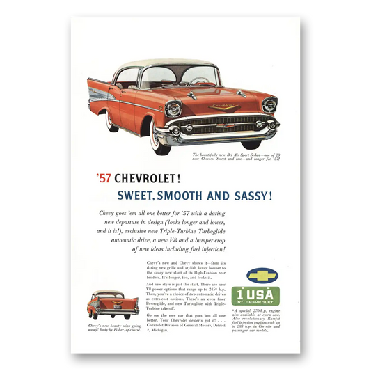 1956 Chevrolet Bel Air Triple Turbine Sweet Smooth and Sassy Vintage Magazine Print Ad