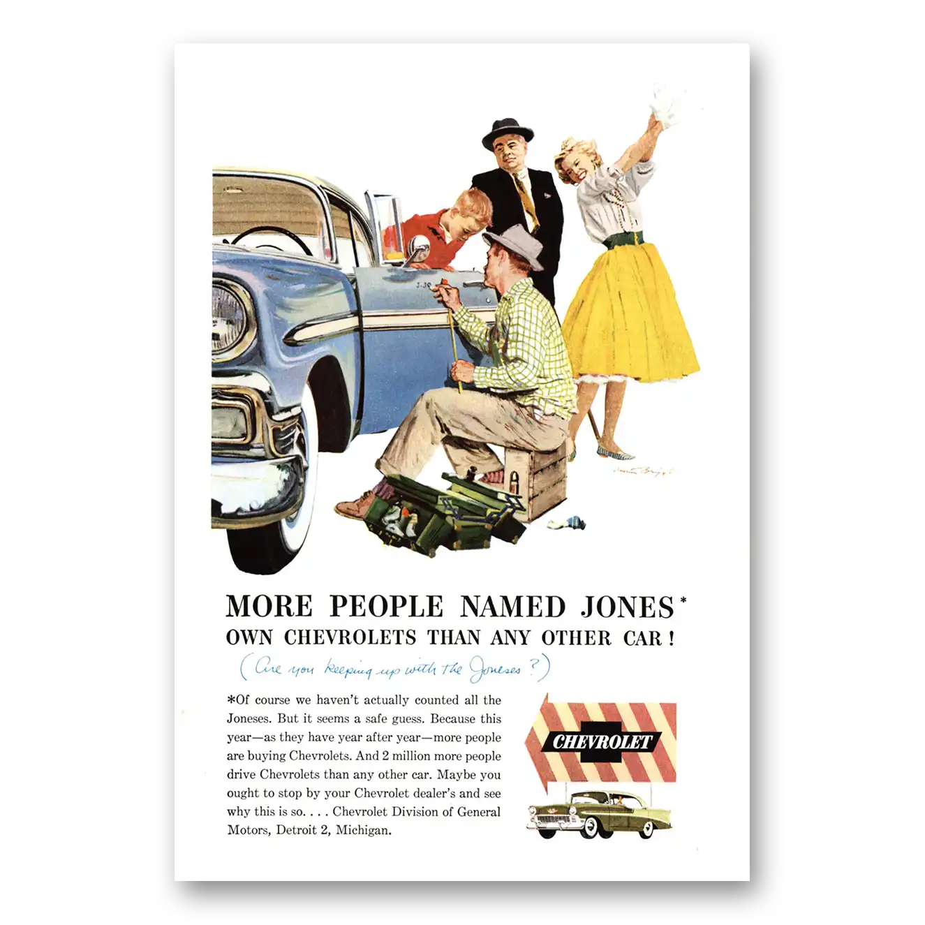 1956 Chevrolet More People Named Jones Vintage Magazine Print Ad