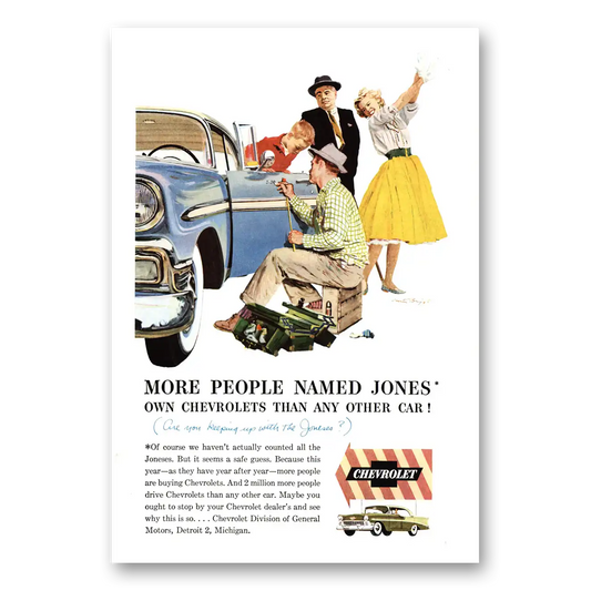 1956 Chevrolet More People Named Jones Vintage Magazine Print Ad