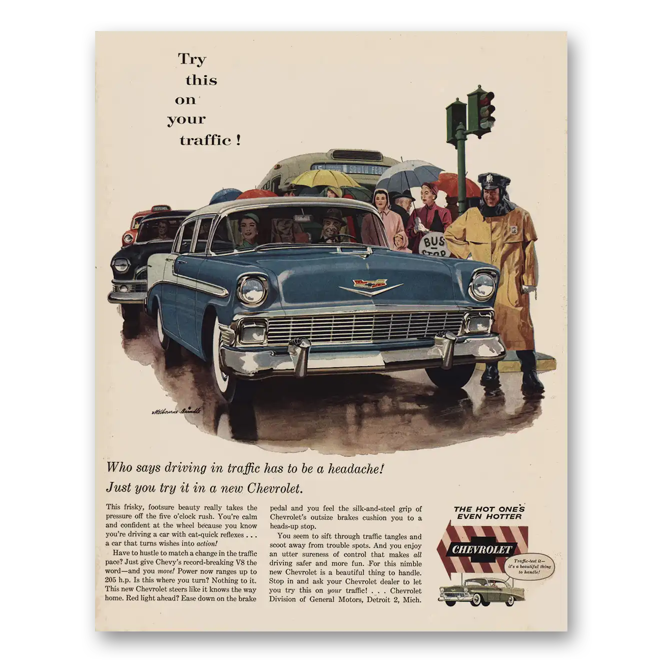 1956 Chevrolet Try This On Your Traffic Vintage Magazine Print Ad