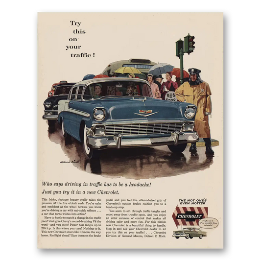 1956 Chevrolet Try This On Your Traffic Vintage Magazine Print Ad