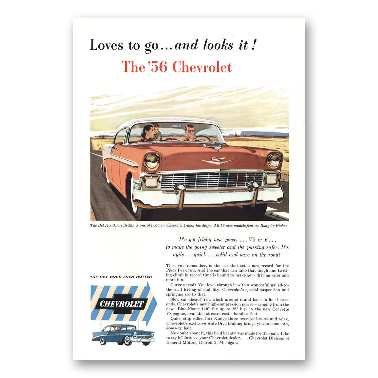 1956 Chevrolet Bel Air Loves to Go and Looks It Vintage Magazine Print Ad