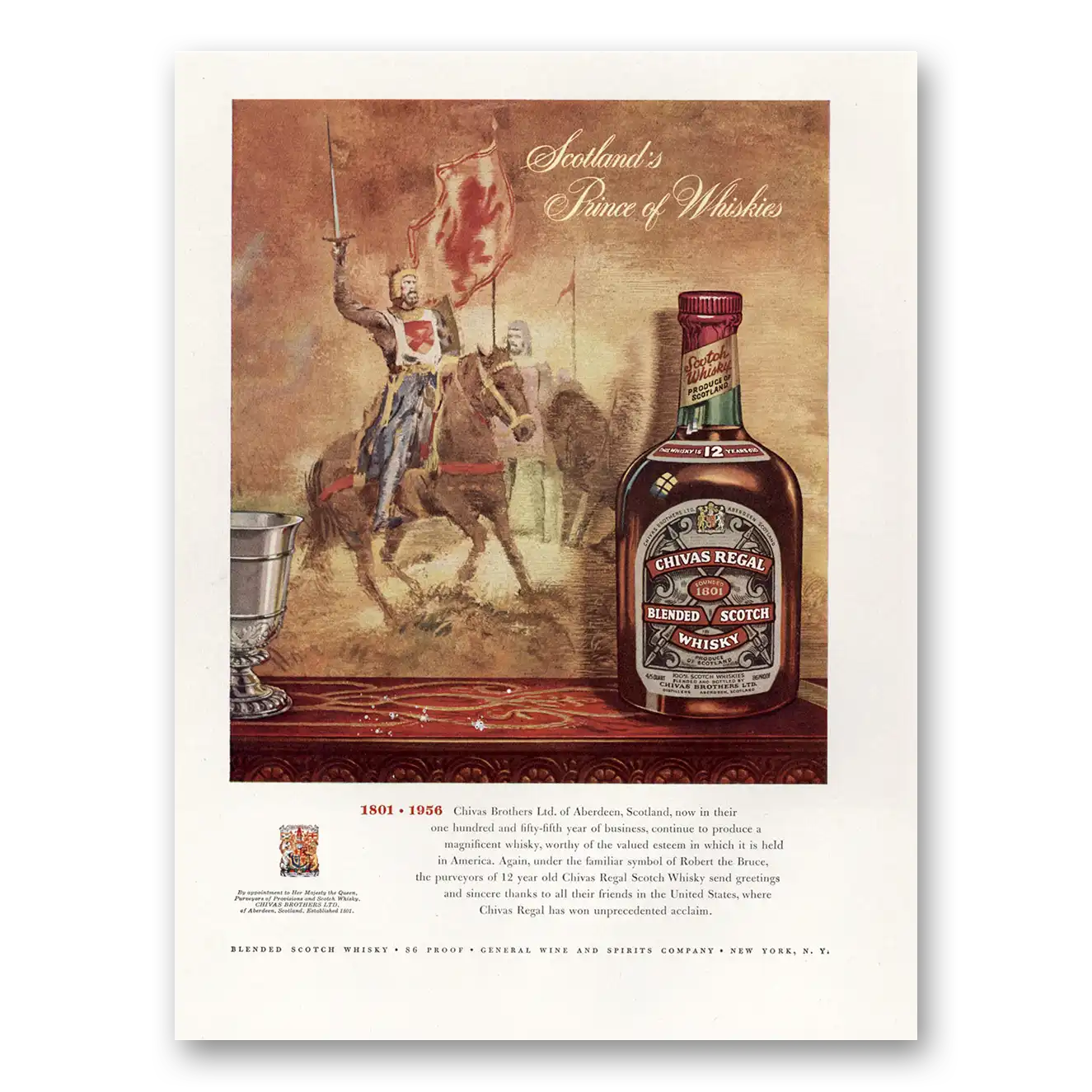 1956 Chivas Regal Scotlands Prince of Whiskies Vintage Magazine Print Ad