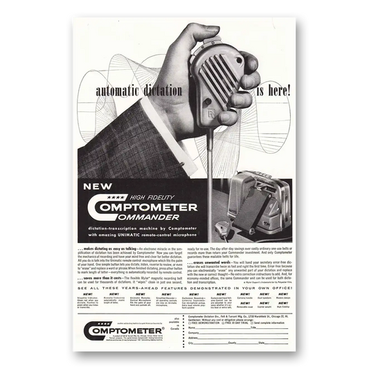 1956 Comptometer Commander Commander Automatic Dictation Vintage Magazine Print Ad