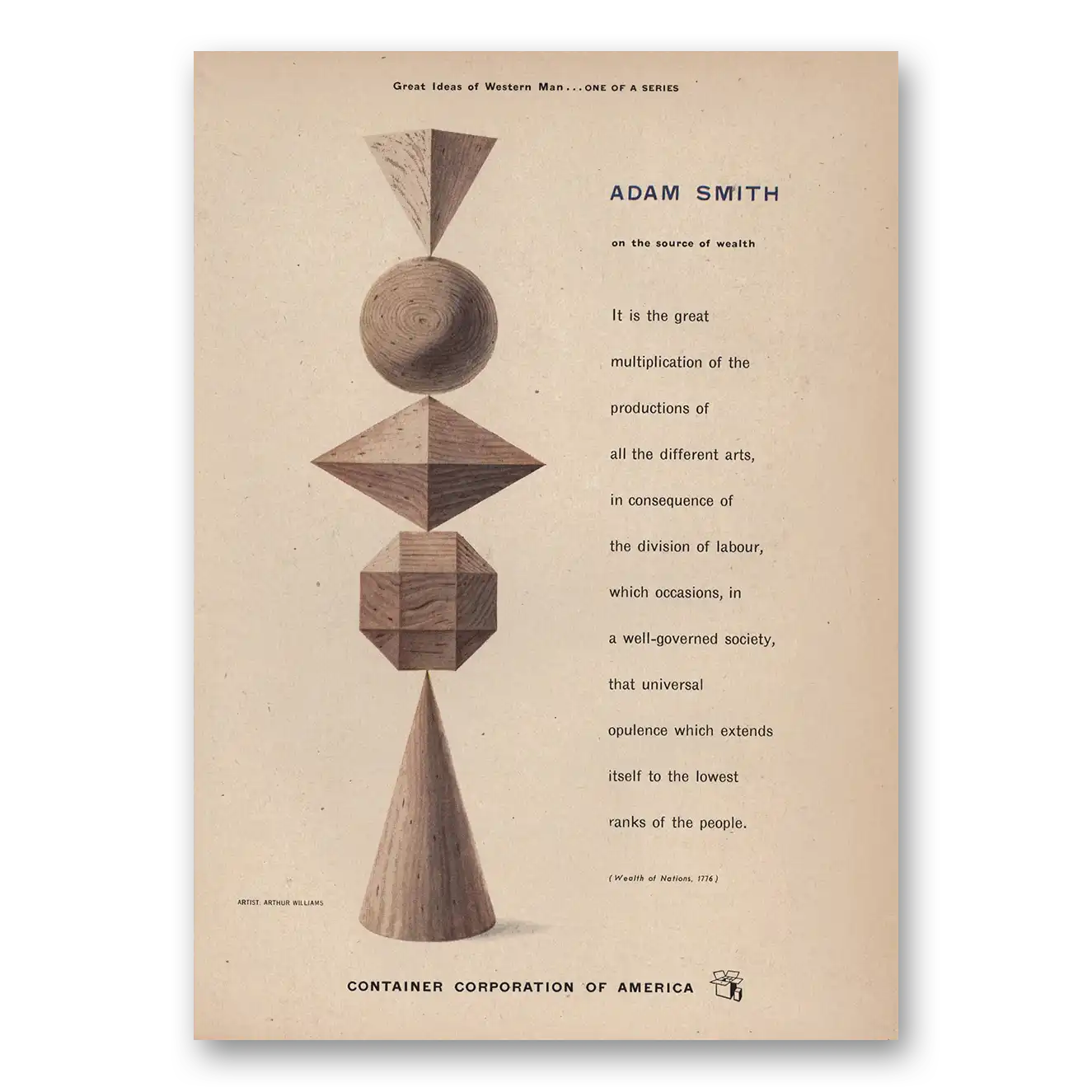 1956 Container Corporation of America Adam Smith Vintage Magazine Print Ad