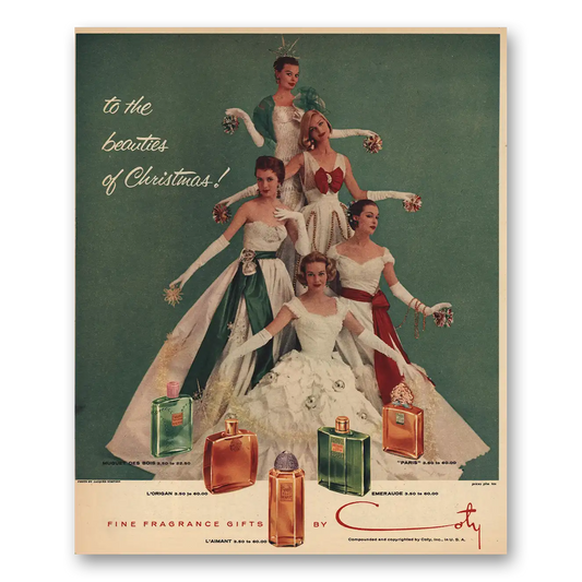 1956 Coty Perfume Beauties of Christmas Vintage Magazine Print Ad