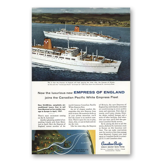 1956 Canadian Pacific Luxurious New Empress of England Vintage Magazine Print Ad