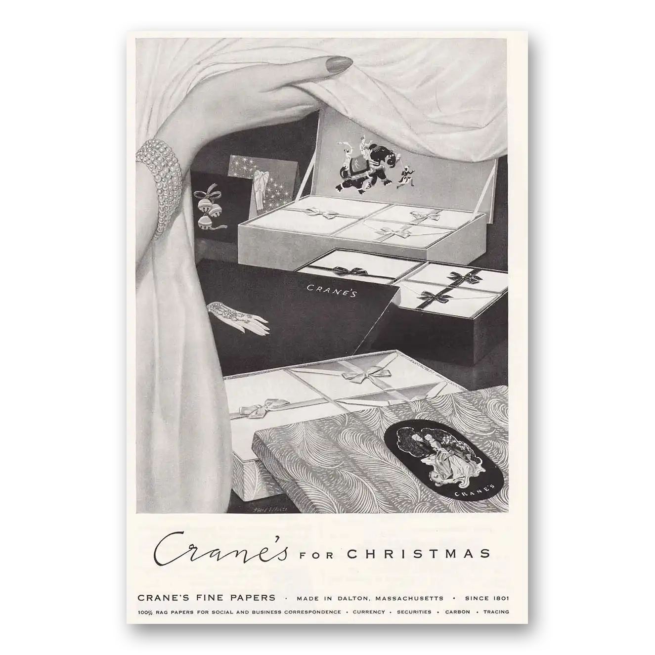 1956 Cranes Fine Papers Christmas Vintage Magazine Print Ad