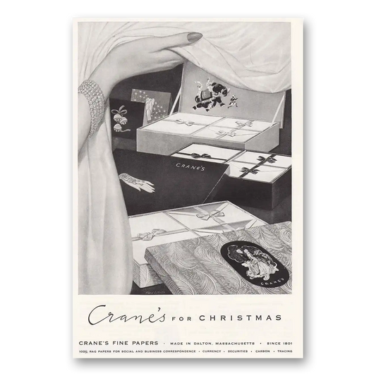 1956 Cranes Fine Papers Christmas Vintage Magazine Print Ad