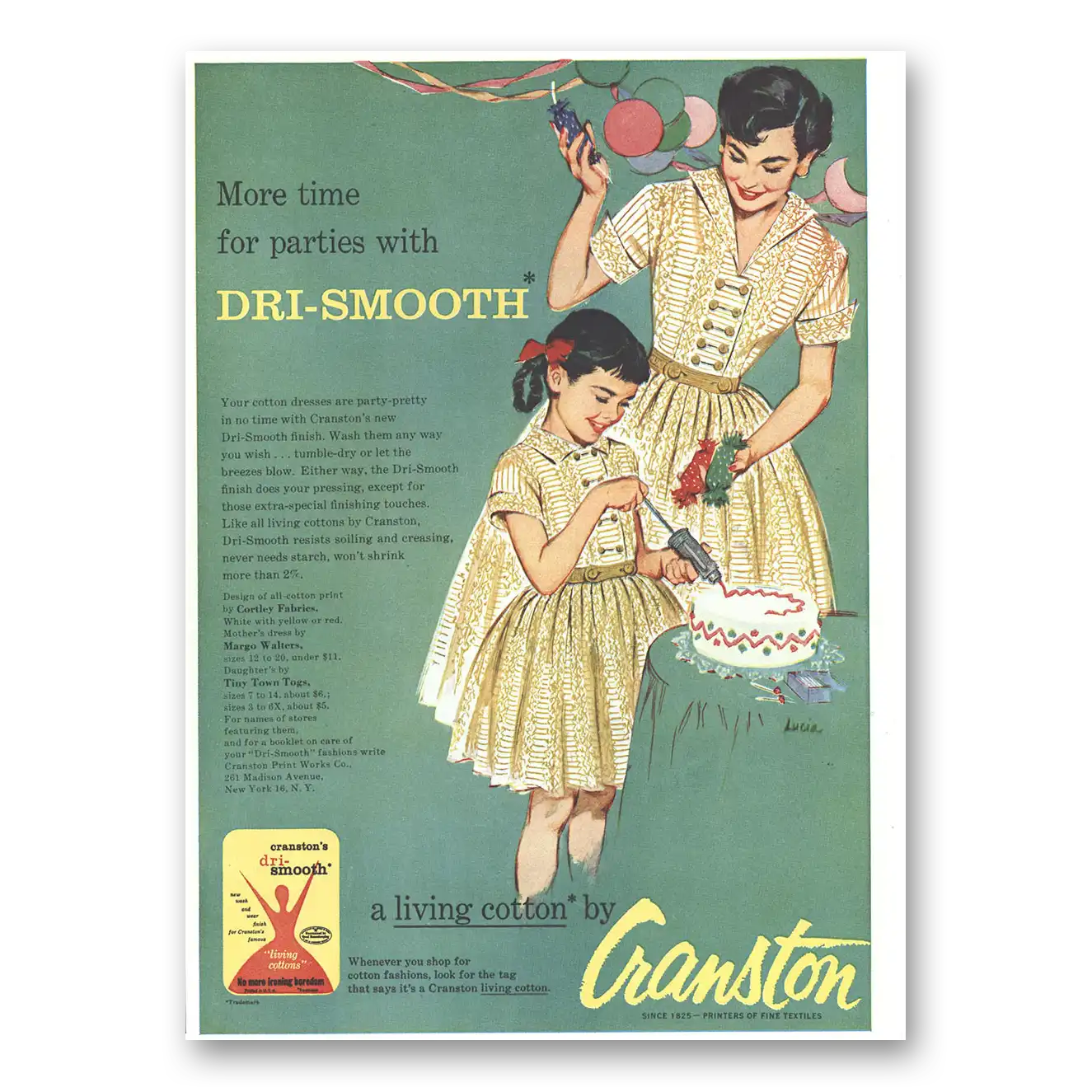 1956 Cranston More Time for Parties With Dri Smooth Vintage Magazine Print Ad