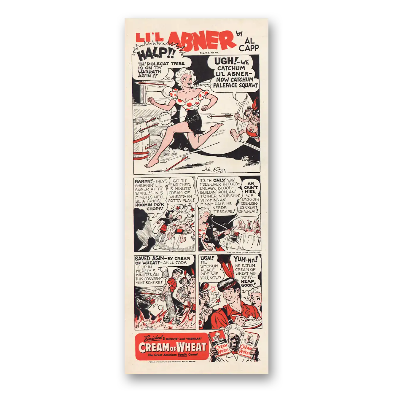 1946 Cream of Wheat Lil Abner Polecat Tribe Vintage Magazine Print Ad