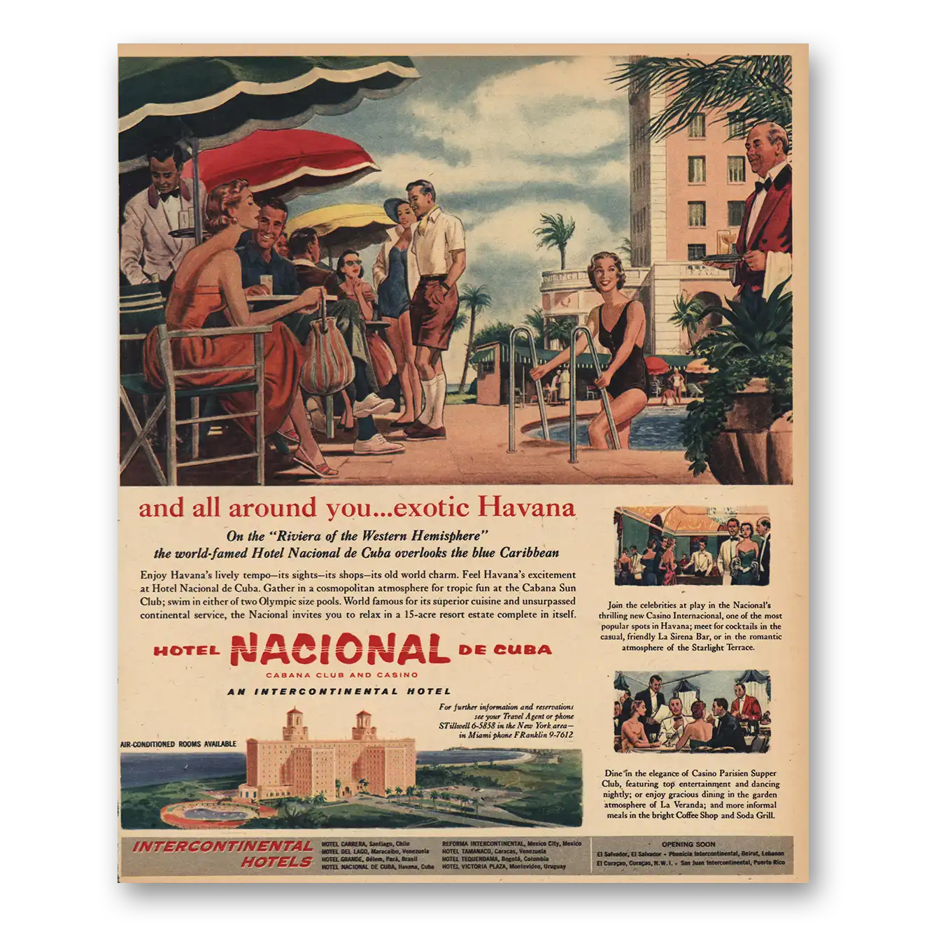 1956 Hotel Nacional de Cuba Exotic Havana Vintage Magazine Print Ad