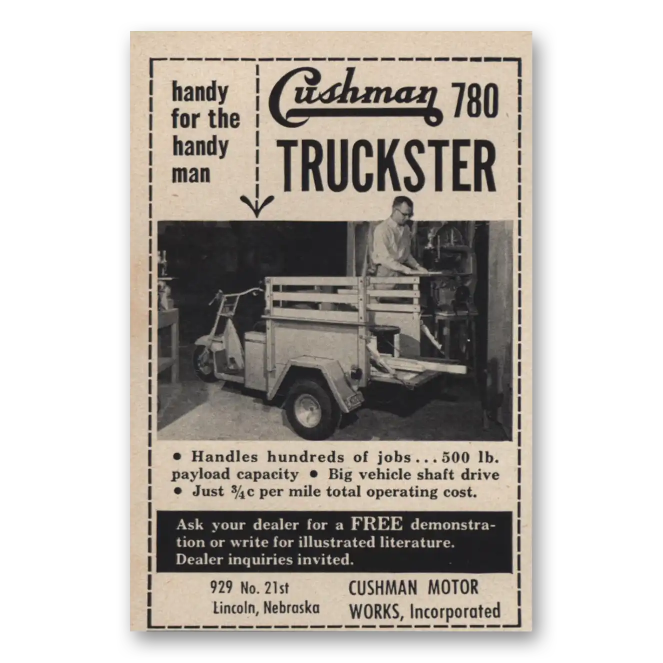 1956 Cushman Truckster Handy for the Handy Man Vintage Magazine Print Ad