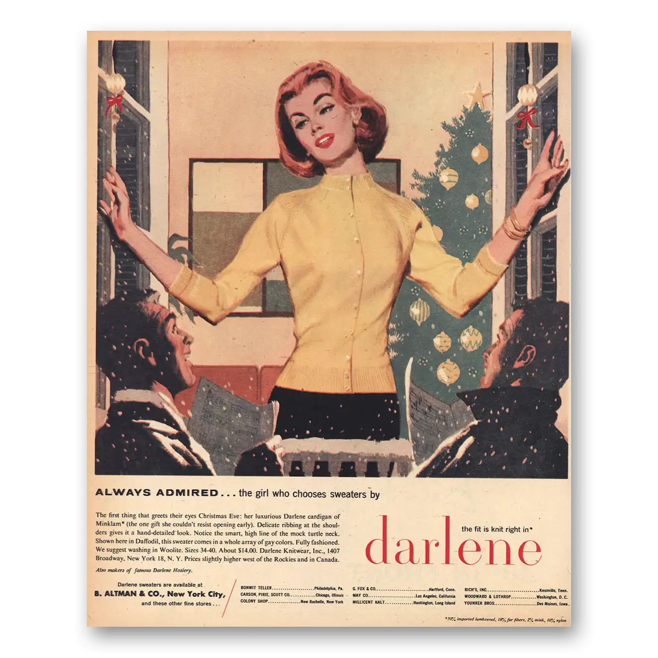 1956 B Altman Darlene Cardigan Always Admired Vintage Magazine Print Ad