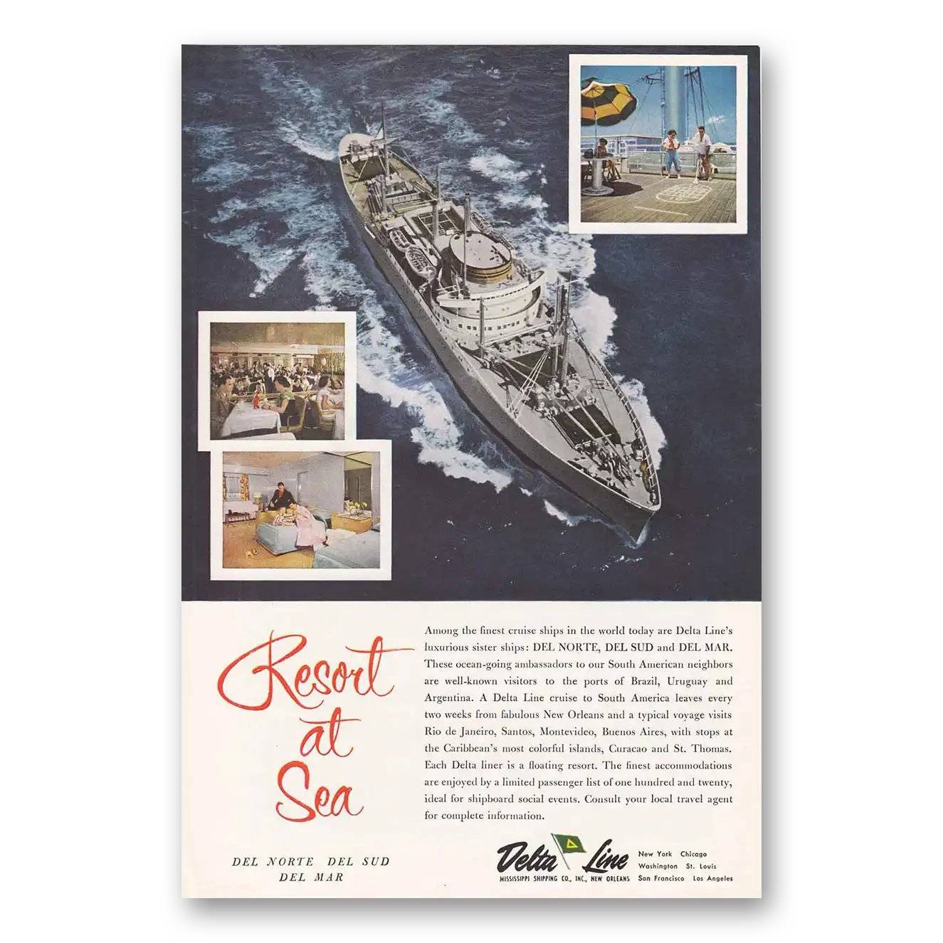 1956 Delta Line Del Norte Del Sud Del Mar Vintage Magazine Print Ad